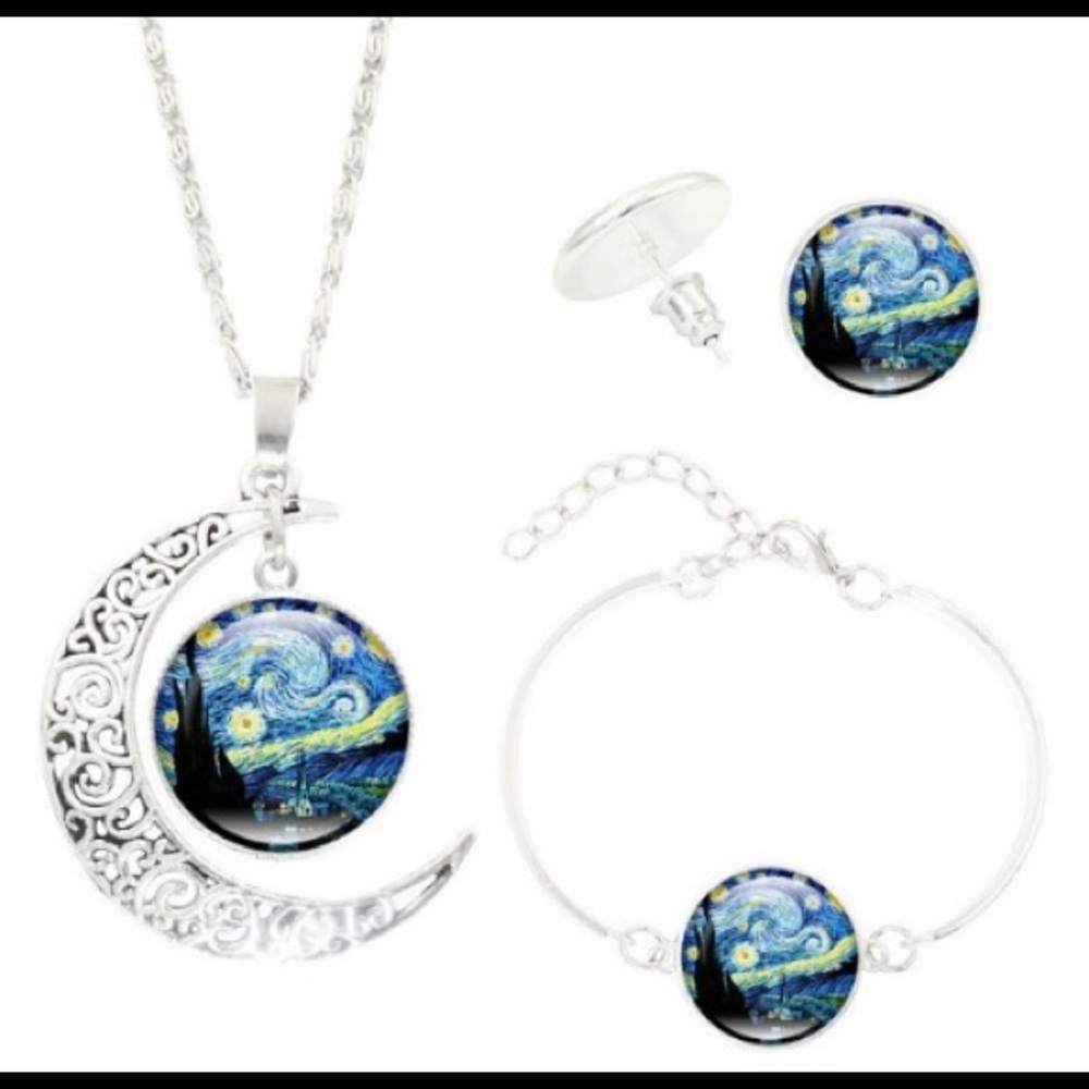 Van Gogh starry night necklace set